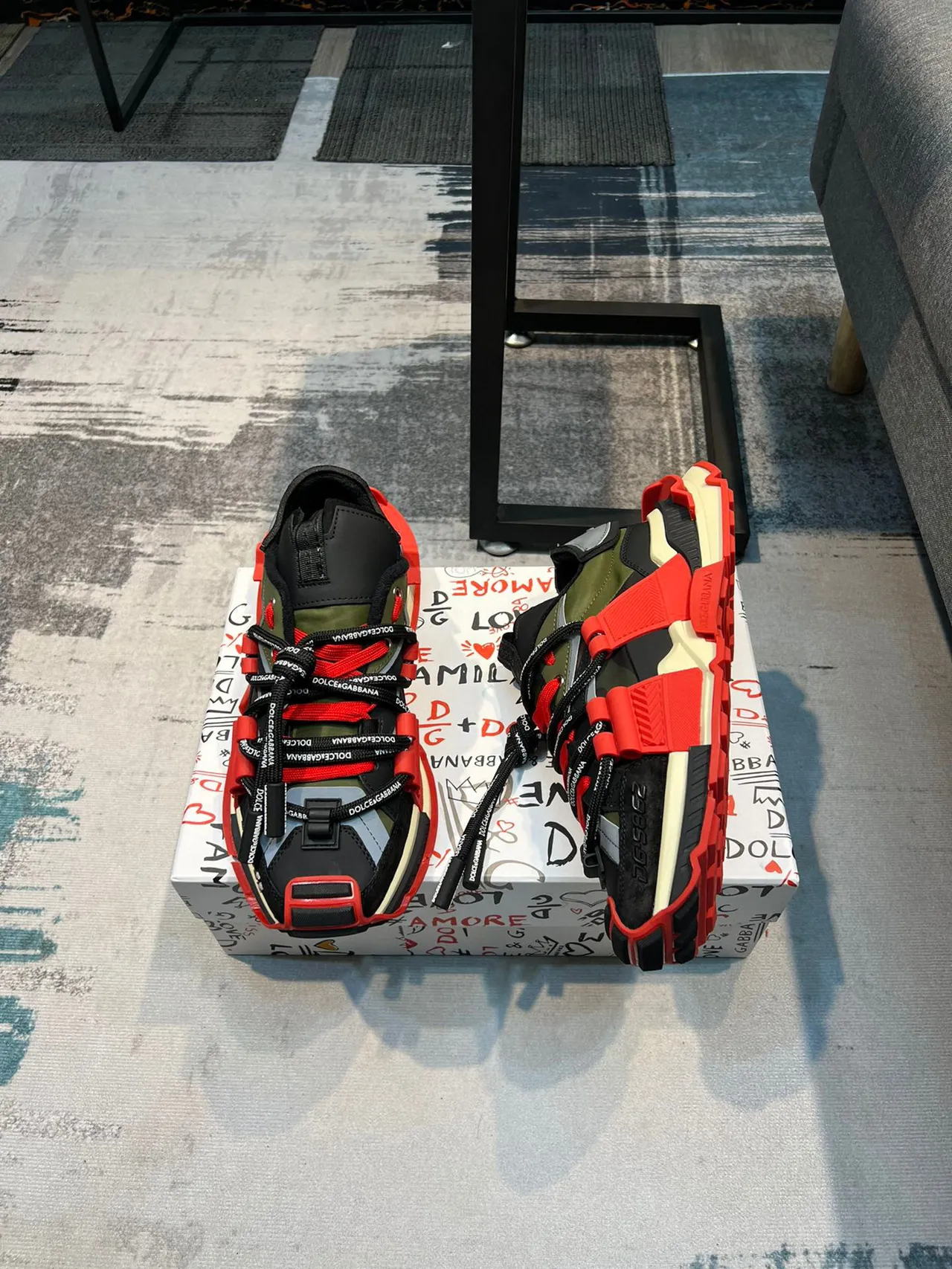 Dolce & Gabbana Black Red Multi-Strap Hybrid Closure Molded Plastic Buckles Chunky Sneakers 4