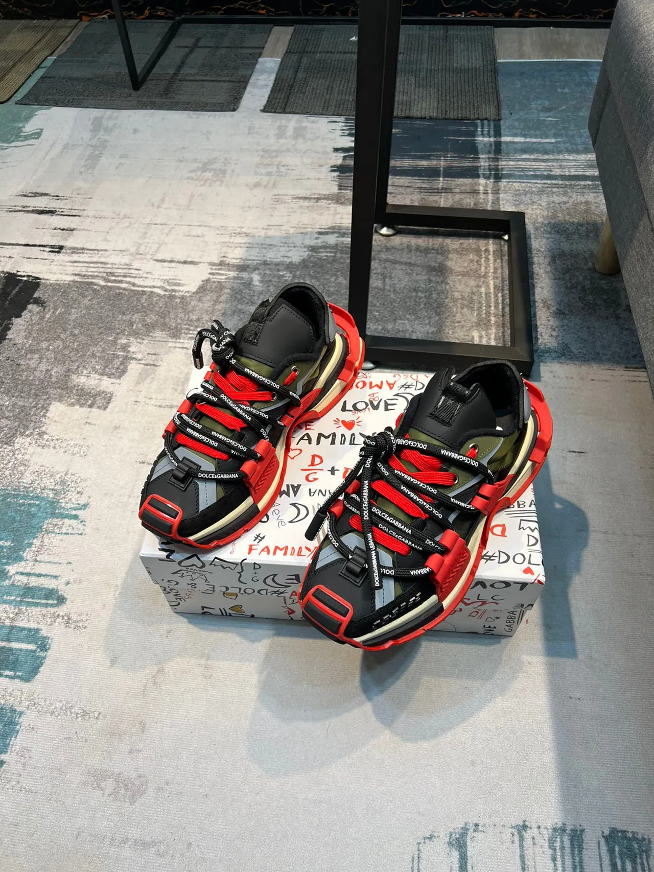 Dolce & Gabbana Black Red Multi-Strap Hybrid Closure Molded Plastic Buckles Chunky Sneakers 5