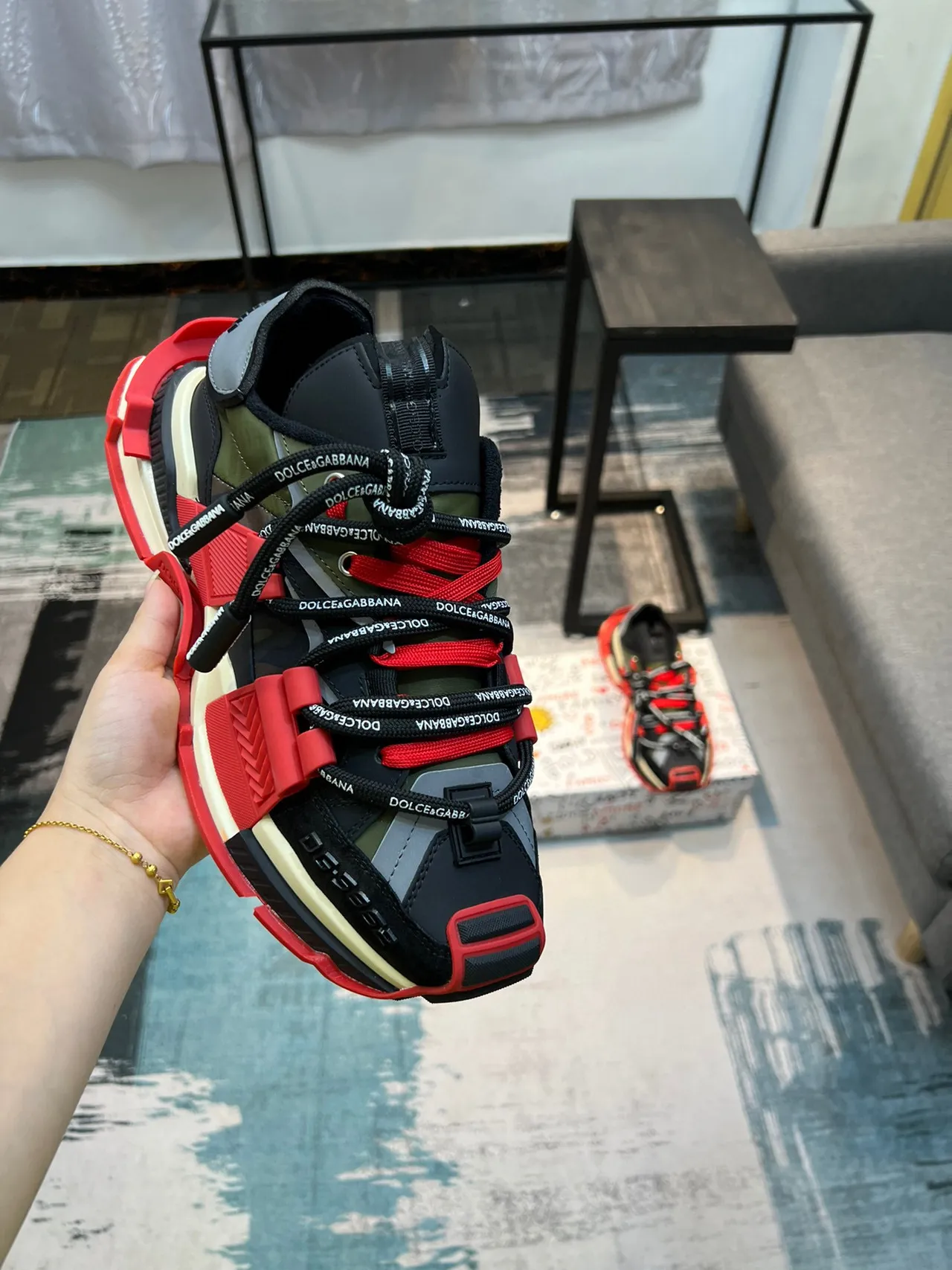 Dolce & Gabbana Black Red Multi-Strap Hybrid Closure Molded Plastic Buckles Chunky Sneakers 6
