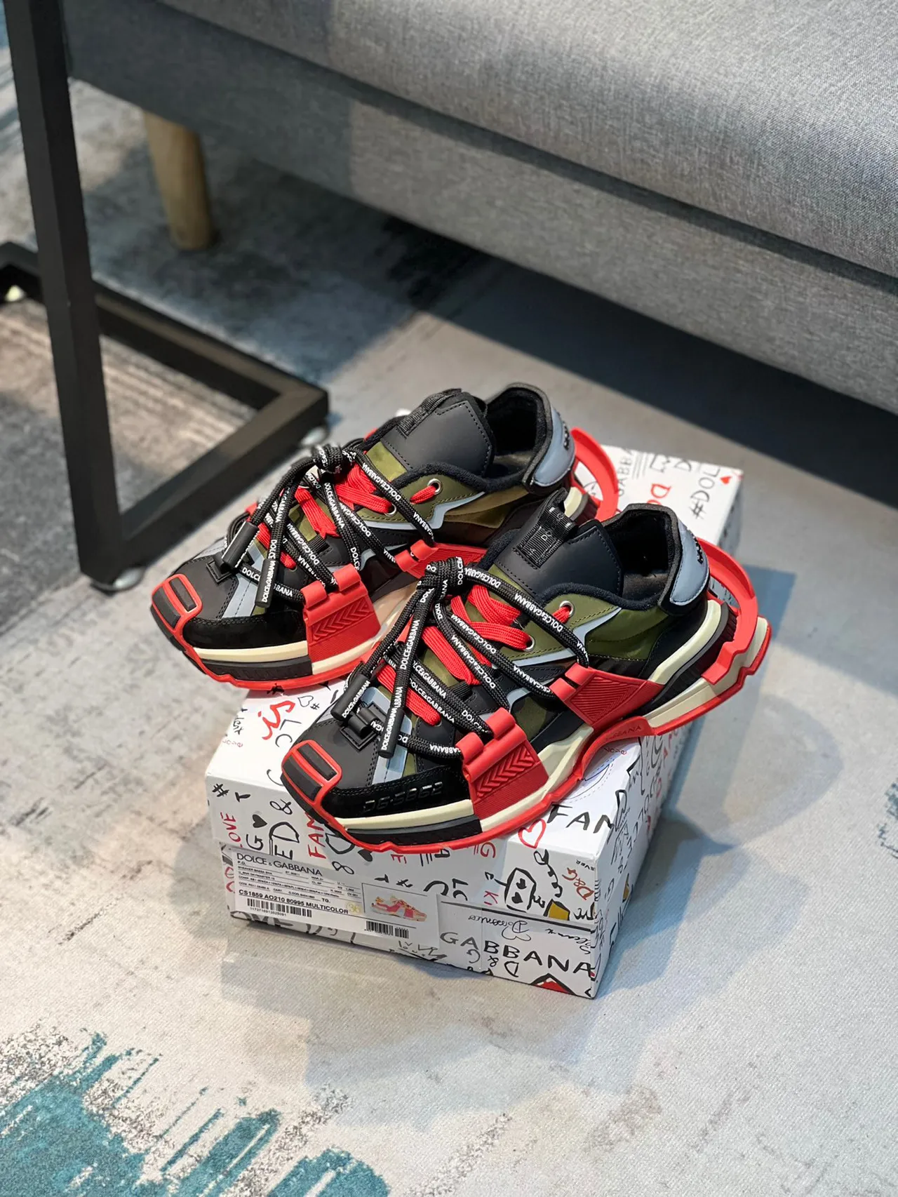 Dolce & Gabbana Black Red Multi-Strap Hybrid Closure Molded Plastic Buckles Chunky Sneakers 7