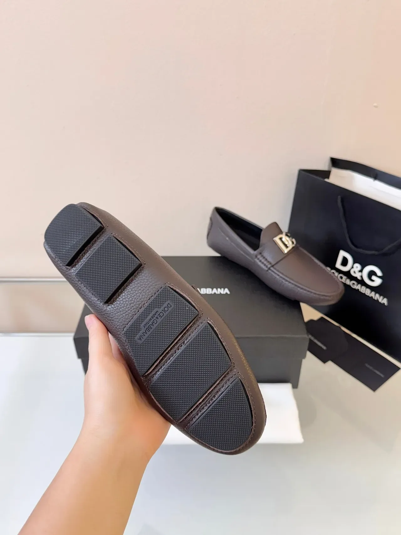 Dolce & Gabbana 棕色银色压纹皮革金属 DG 扣 乐福鞋 5