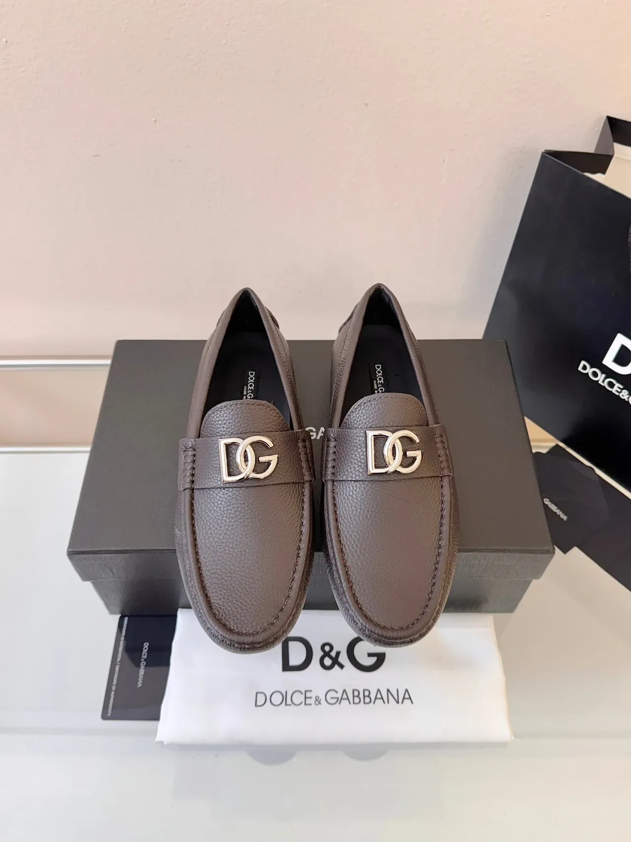 Dolce & Gabbana 棕色银色压纹皮革金属 DG 扣 乐福鞋 6