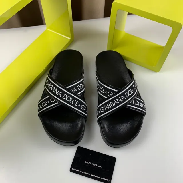 Dolce & Gabbana Logo-Band Slide Black White Strap Silhouette Slippers 2