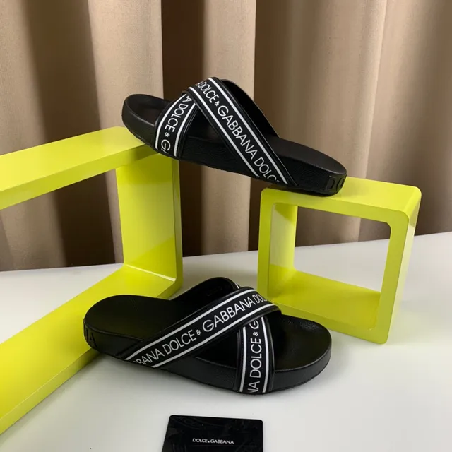 Dolce & Gabbana Logo-Band Slide Black White Strap Silhouette Slippers 3