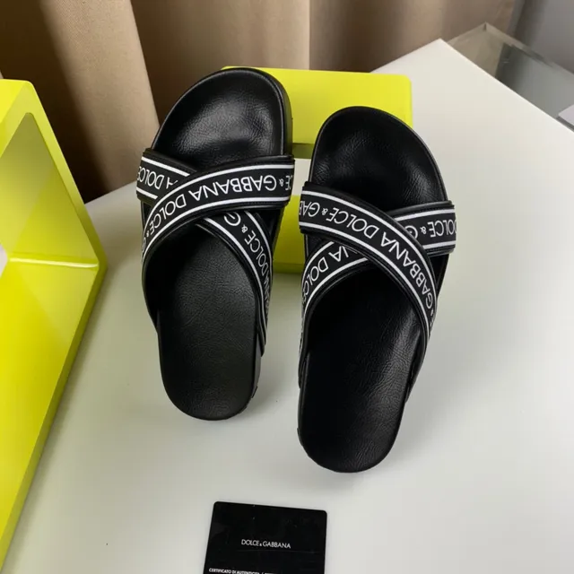 Dolce & Gabbana Logo-Band Slide Black White Strap Silhouette Slippers 4