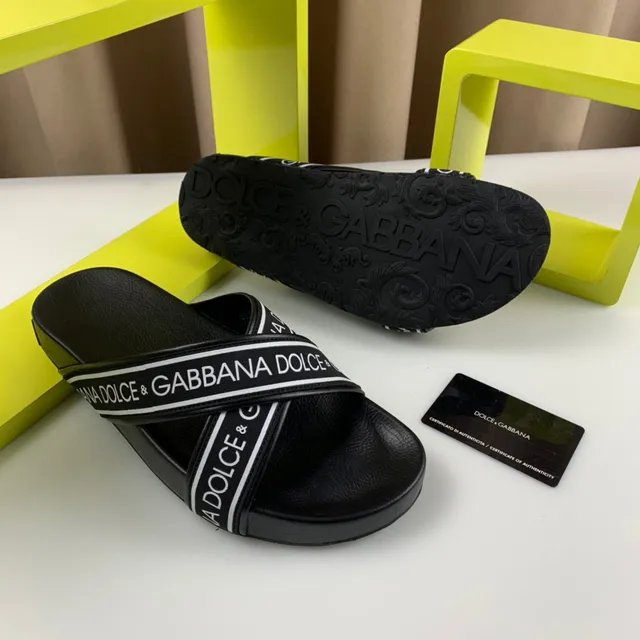 Dolce & Gabbana Logo-Band Slide Black White Strap Silhouette Slippers 5