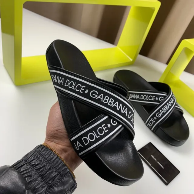 Dolce & Gabbana Logo-Band Slide Black White Strap Silhouette Slippers 6