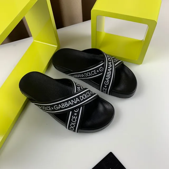 Dolce & Gabbana Logo-Band Slide Black White Strap Silhouette Slippers 7