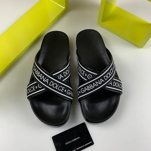 Dolce & Gabbana Logo-Band Slide Black White Strap Silhouette Slippers 8