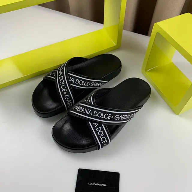 Dolce & Gabbana Logo-Band Slide Black White Strap Silhouette Slippers 9