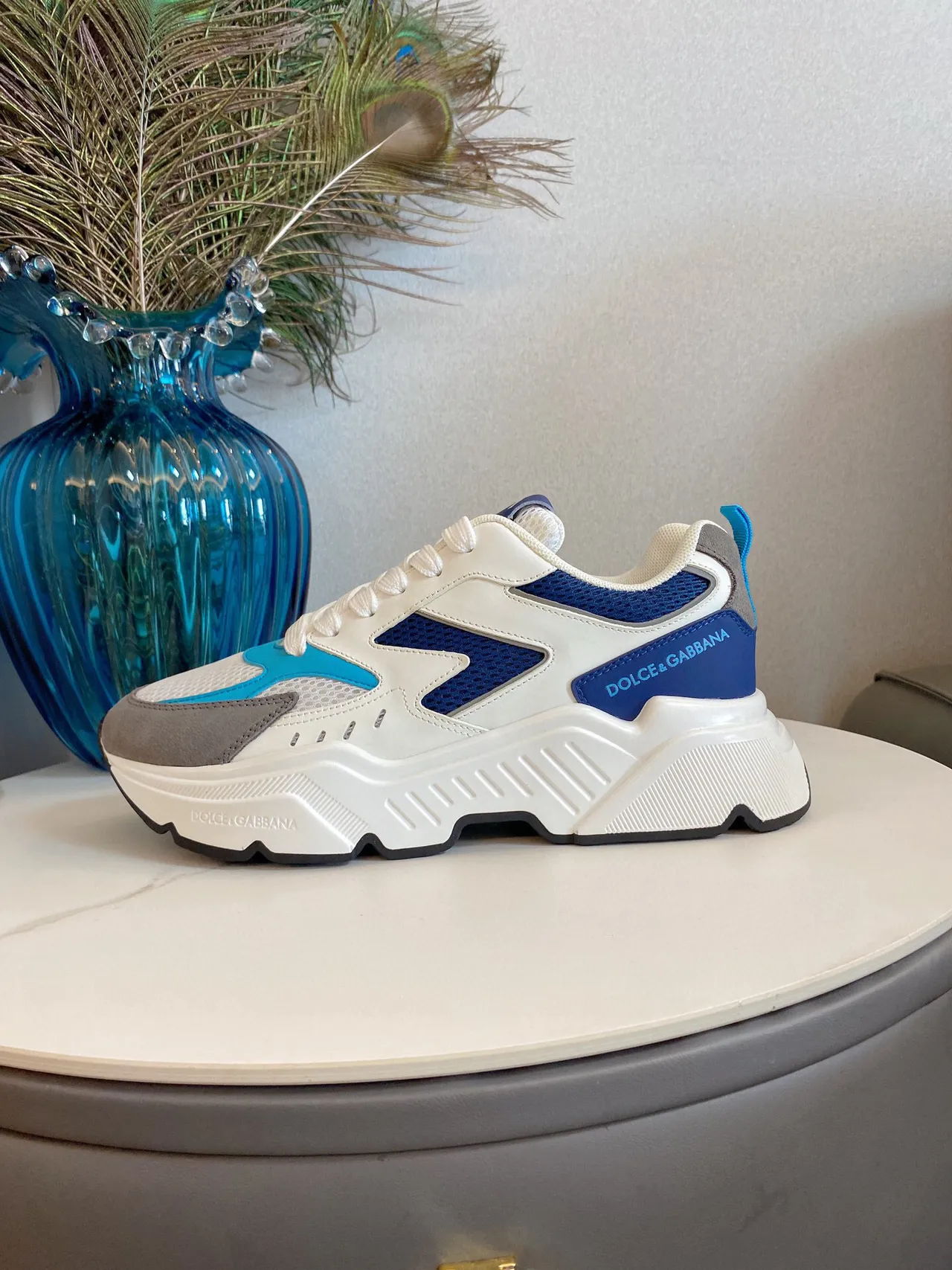 Dolce & Gabbana NS1 White Blue Platform Sole Mesh And Synthetic Paneling Chunky Sneakers 5