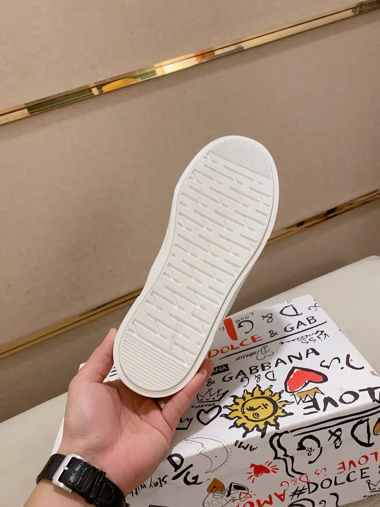 Dolce & Gabbana Portofino Black White Slip-On Suede Upper Lifestyle Sneakers 2