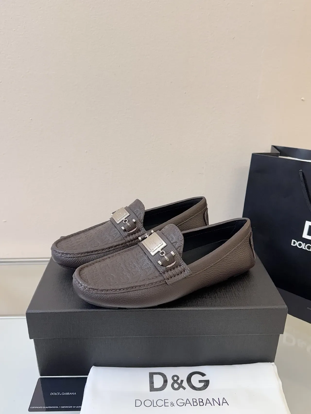 Mocassins Dolce & Gabbana Portofino Marron Cuir Pebbled Mors 2