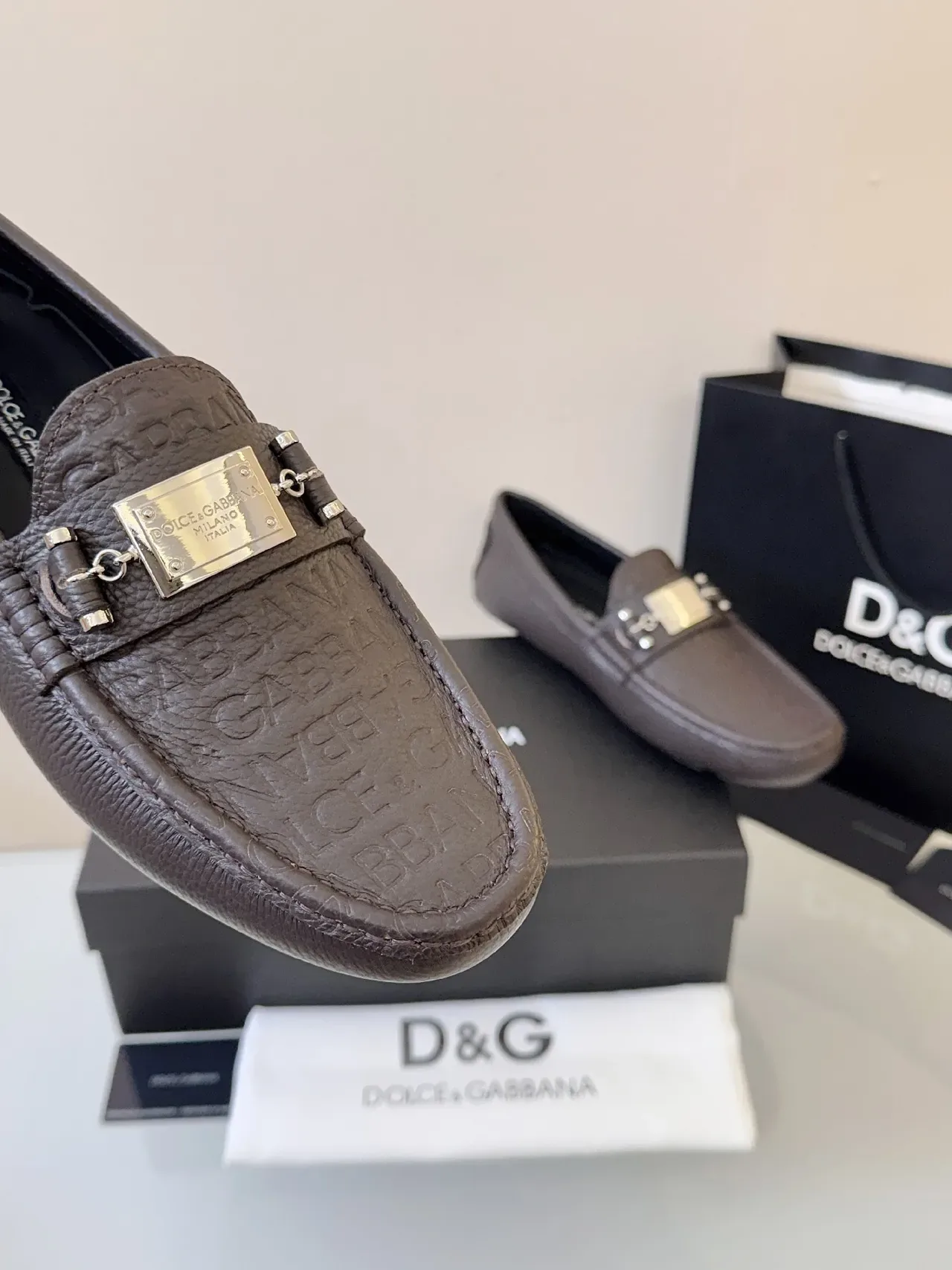 Mocassins Dolce & Gabbana Portofino Marron Cuir Pebbled Mors 3