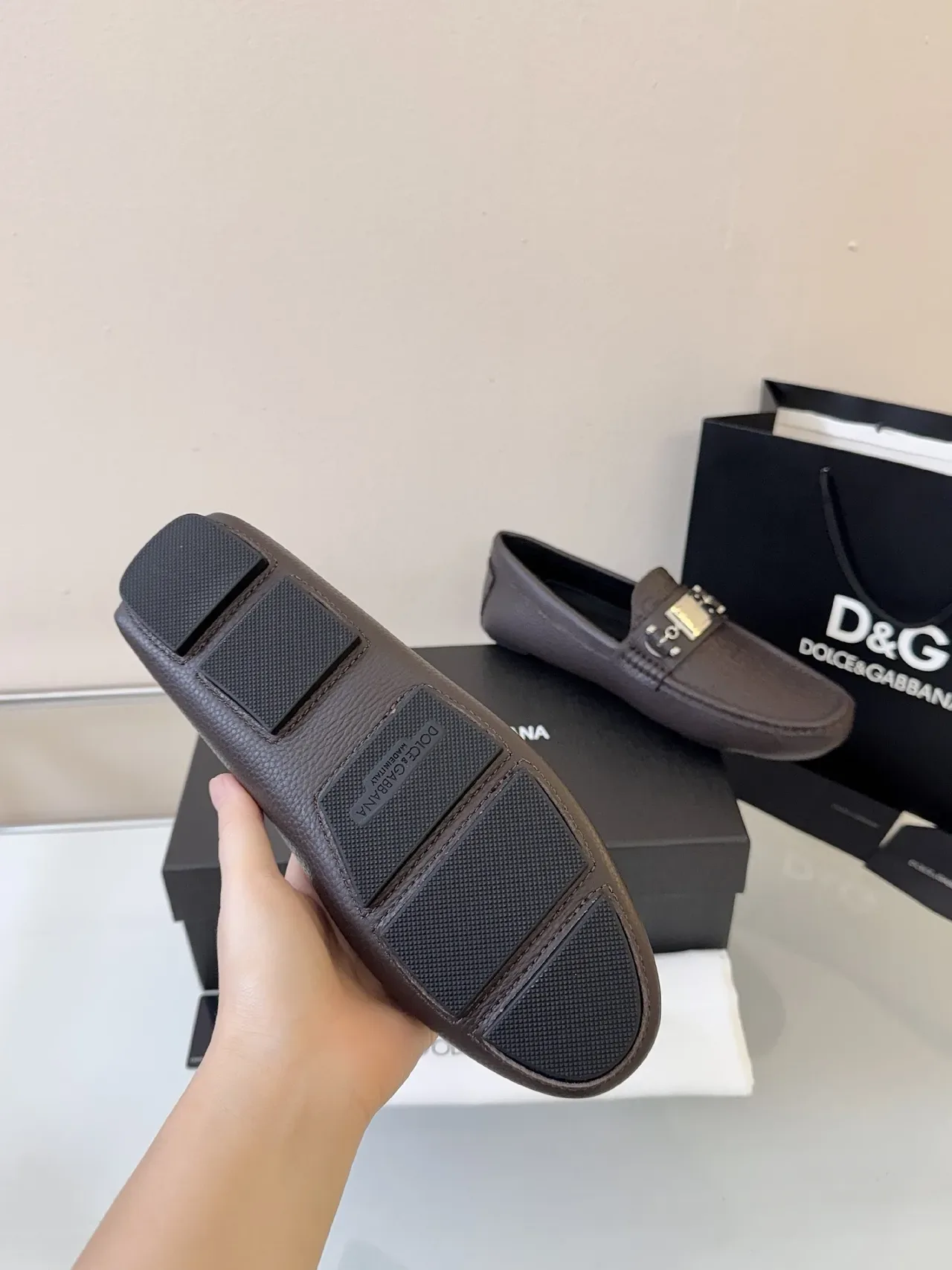 Mocassins Dolce & Gabbana Portofino Marron Cuir Pebbled Mors 5