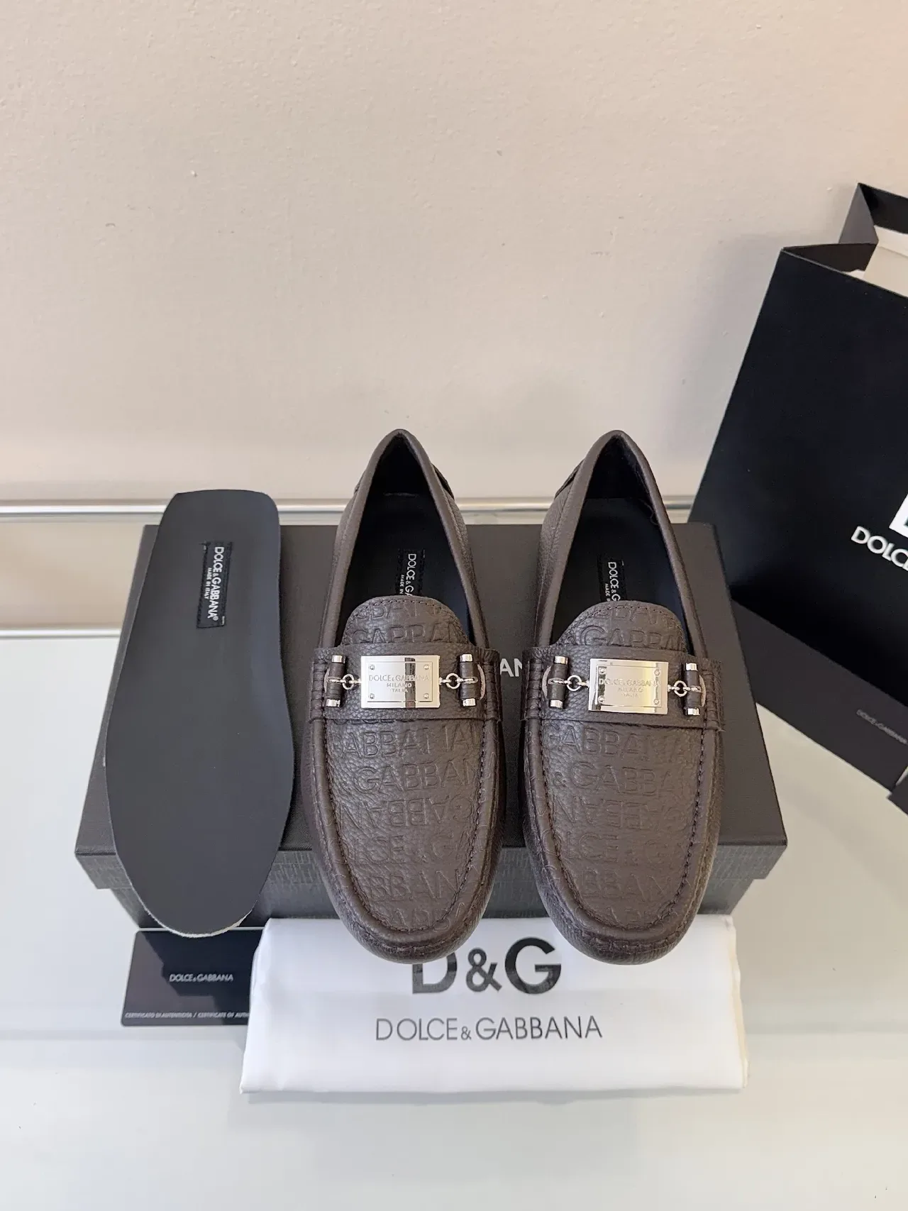 Mocassins Dolce & Gabbana Portofino Marron Cuir Pebbled Mors 6