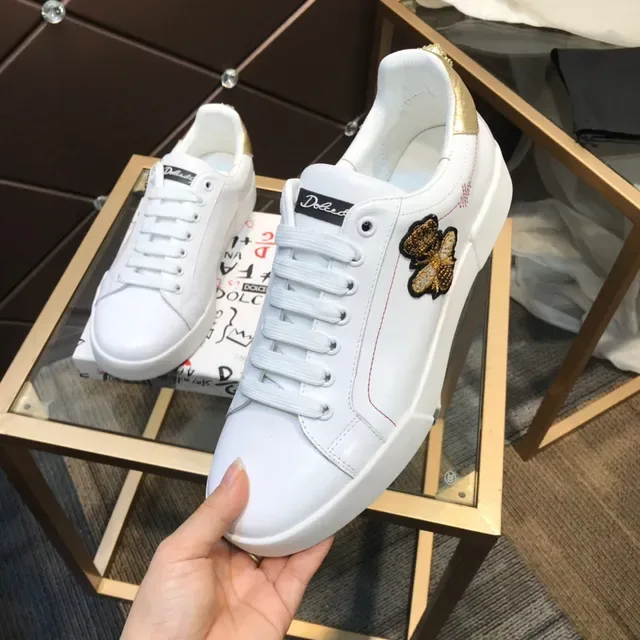 Dolce & Gabbana Portofino সাদা সোনালি চামড়ার উপরের অংশ হিল ট্যাব লাইফস্টাইল স্নিকার্স 3
