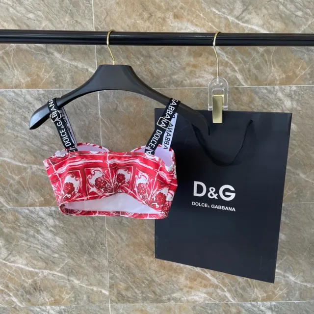 Dolce & Gabbana Top de banho sem tiras com estampado barroco vermelho e branco 5