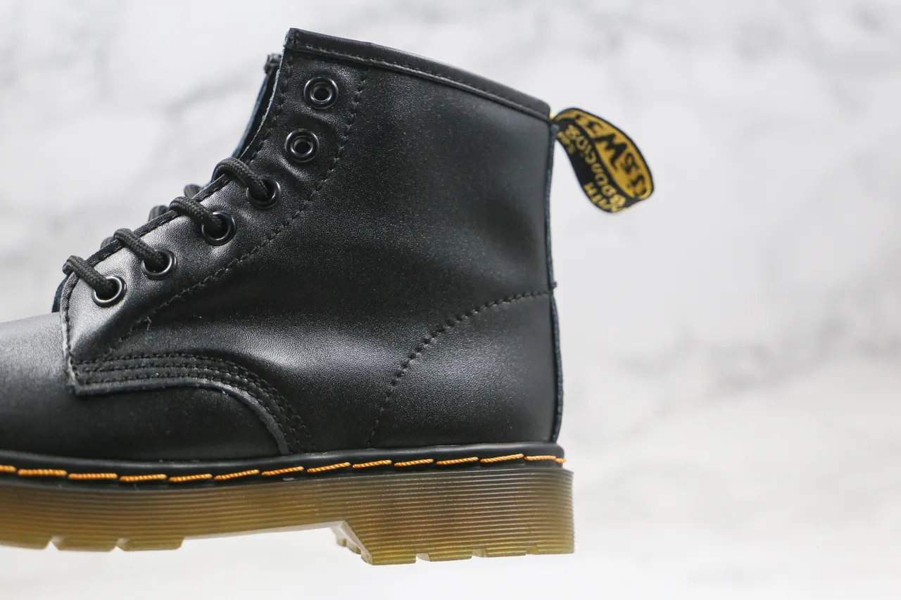 Dr. Martens 1460 Black Smooth Leather Yellow Stitch Martin Boots 6