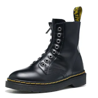 Dr. Martens 1460 चिकना काला चमड़ा पीले सिलाई वाले मार्टिन जूते