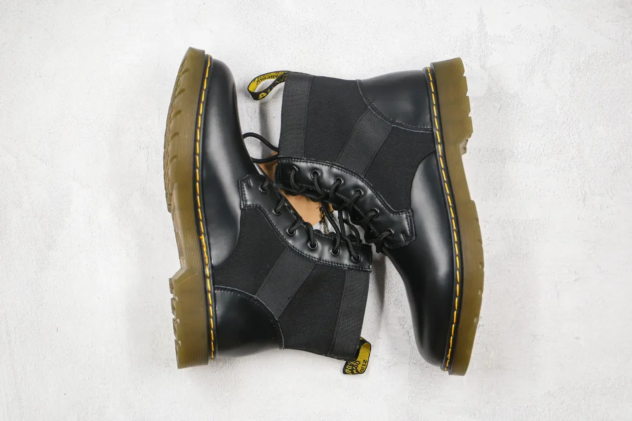 Dr. Martens কালো মিশ্রিত উপাদান লেস-আপ অ্যাঙ্কেল বুট 7