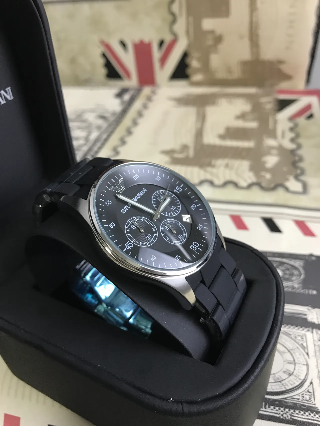Emporio Armani كرونوغراف بدل أسود حزام مطاطي كوارتز 2
