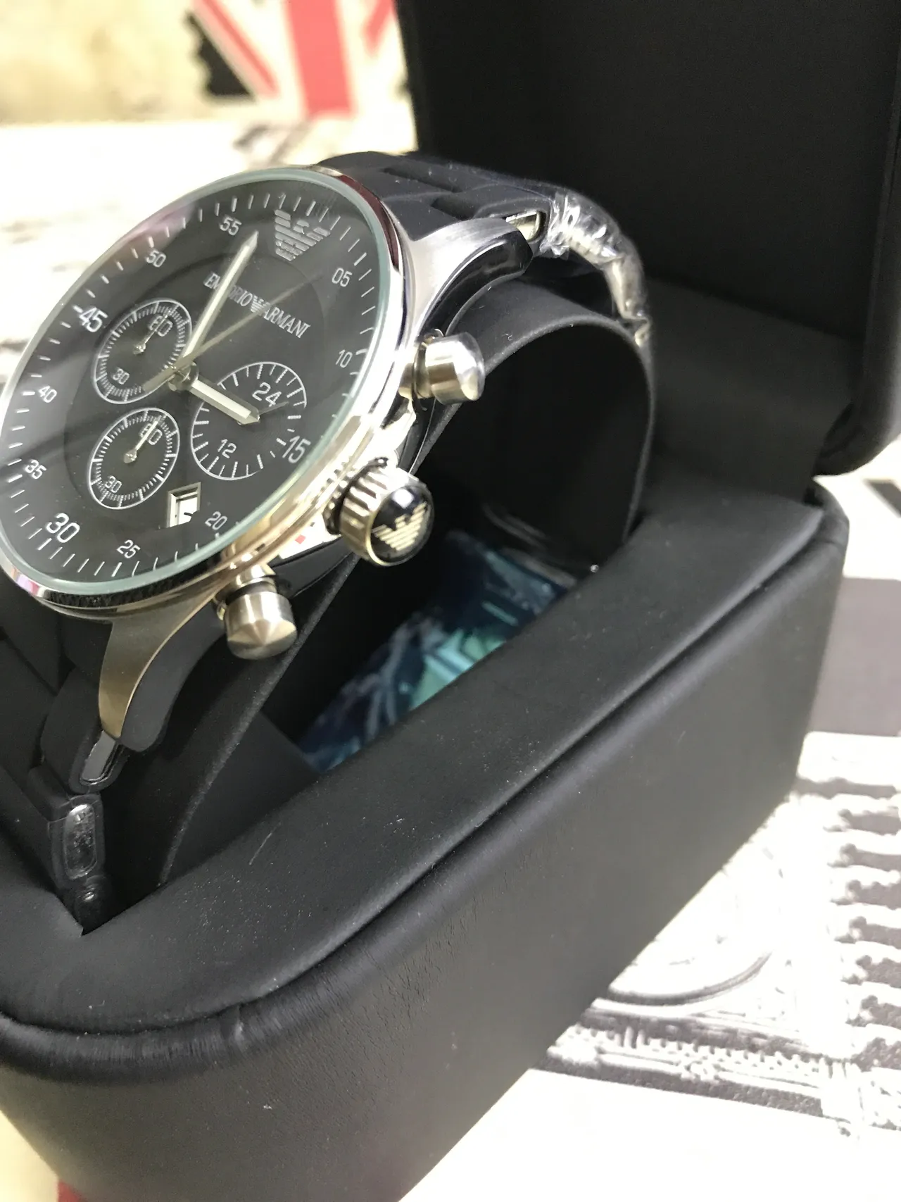 Emporio Armani كرونوغراف بدل أسود حزام مطاطي كوارتز 3