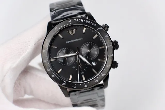 Emporio Armani Relógio Cronógrafo Preto Tachímetro Mecânico 5