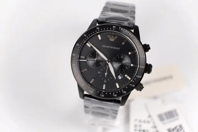 Emporio Armani Relógio Cronógrafo Preto Tachímetro Mecânico 6