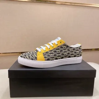 Emporio Armani Monogram Print and Yellow Panel Lifestyle Sneakers