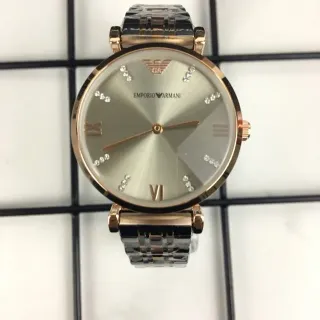 Emporio Armani चांदी सोना का गोल केस सनरे डायल क्वार्ट्ज घड़ी