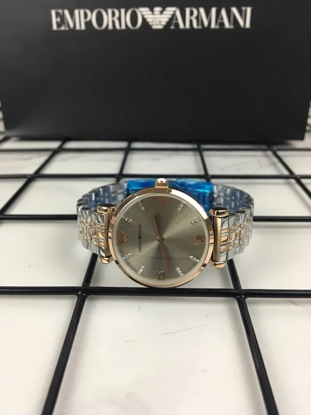 Emporio Armani चांदी सोना का गोल केस सनरे डायल क्वार्ट्ज घड़ी 5