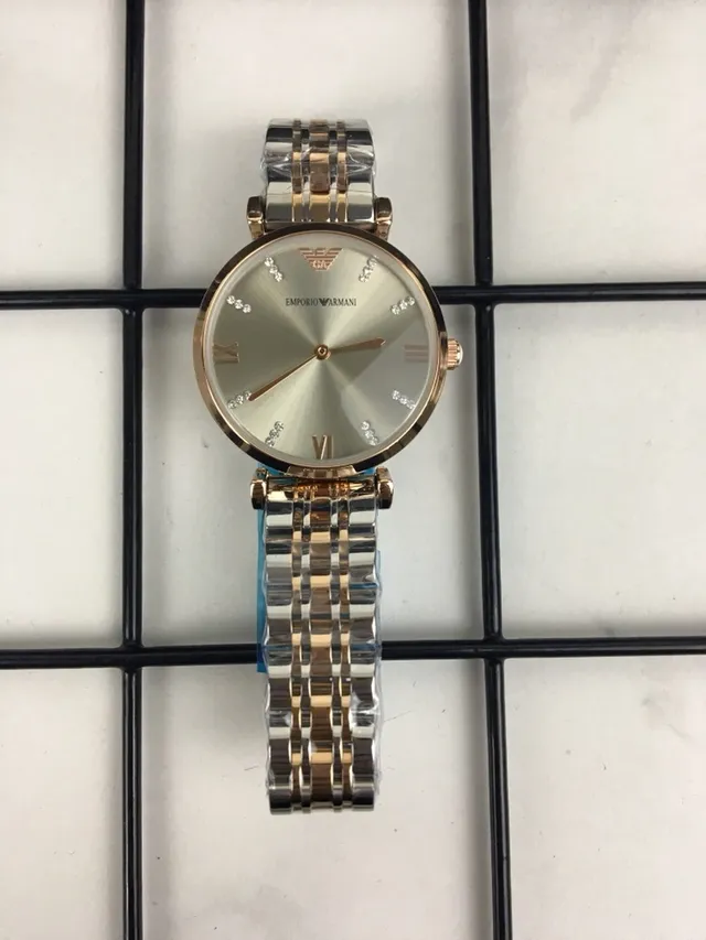 Emporio Armani चांदी सोना का गोल केस सनरे डायल क्वार्ट्ज घड़ी 7