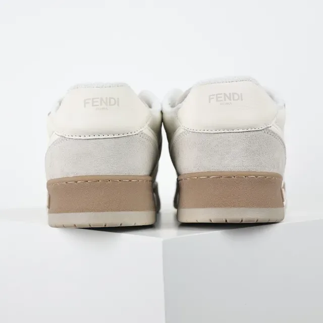 Fendi بيج أبيض أحذية رياضية منخفضة جلد سويد هجين نمط الحياة 8