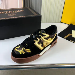 Fendi 黑色金色巴洛克印花纺织金属火焰图案生活方式运动鞋
