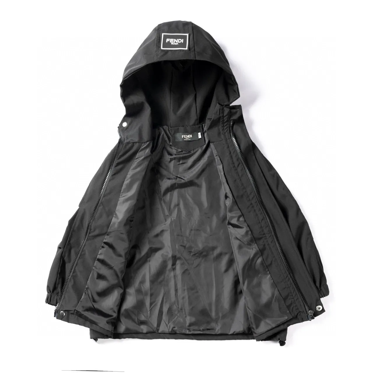 Fendi Veste à Capuche à Fermeture Éclair Avant Noir et Blanc 16