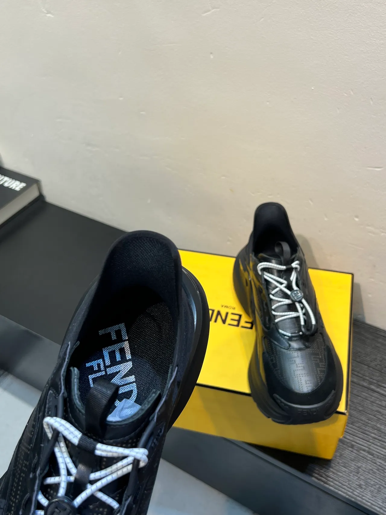 Fendi Black White Monogram-Perforated Leather Sculpted Sole Chunky Sneakers 7