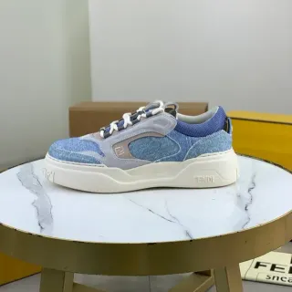 Fendi 蓝灰色牛仔麂皮拼布厚底平台生活方式运动鞋
