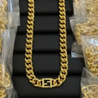 Fendi FF Logo 曲链 金色 项链