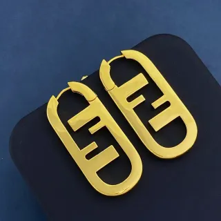 Fendi FF Logo 环形金色 oversized 抛光耳环
