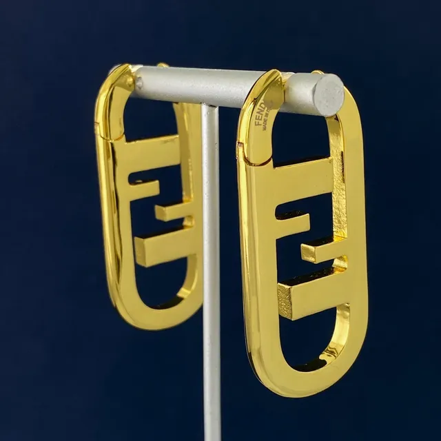 Fendi FF Logo Hoop Gold Oversized Polished Earrings 3