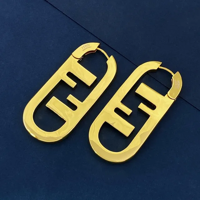 Fendi FF Logo Hoop Gold Oversized Polished Earrings 6