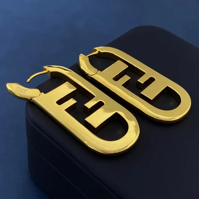 Fendi FF Logo Hoop Gold Oversized Polished Earrings 7