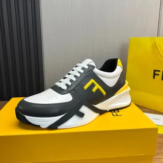 芬迪 FF Logo 白 黑 黄 厚底运动鞋
