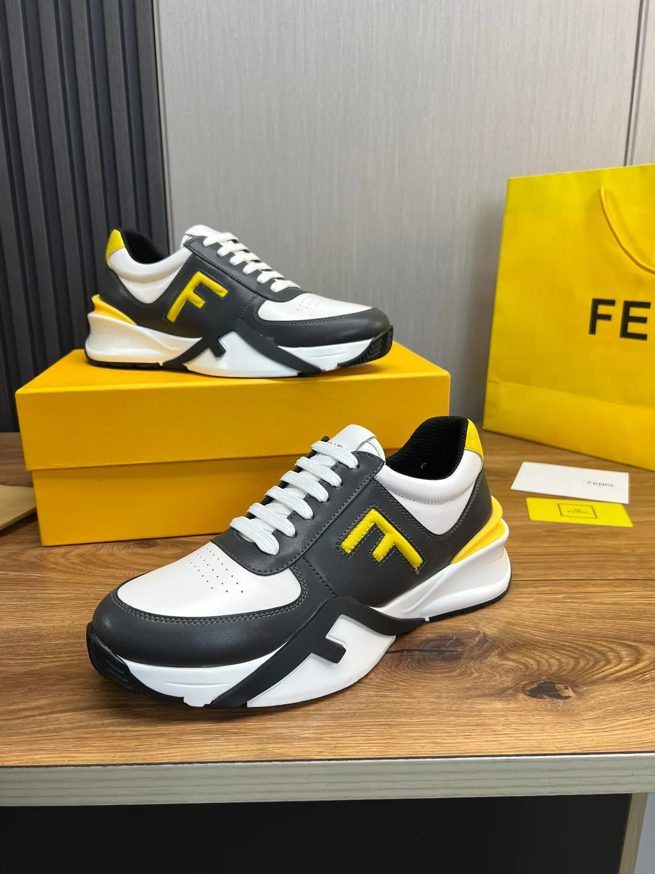 Fendi FF Logo White Black Yellow Chunky Sneakers 2