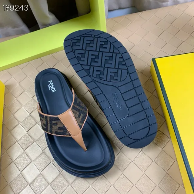 Fendi FF Monogram Tan Trim Navy Platform Slippers 3