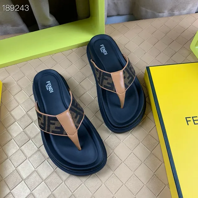 Fendi FF Monogram Tan Trim Navy Platform Slippers 4