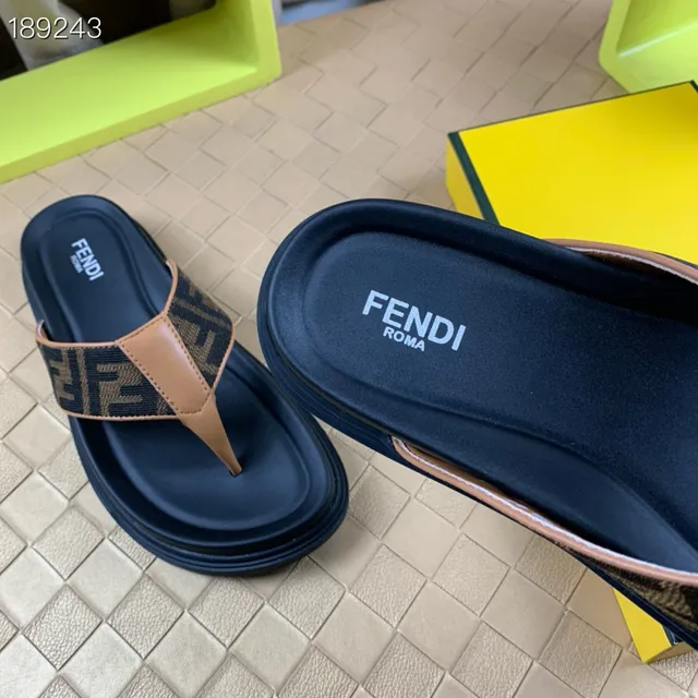 Fendi FF Monogram Tan Trim Navy Platform Slippers 5