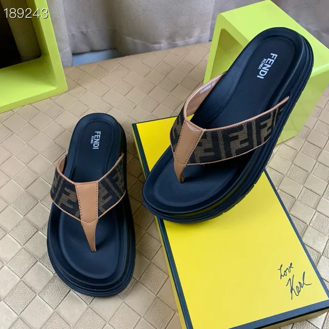 Fendi FF Monogram Tan Trim Navy Platform Slippers 6