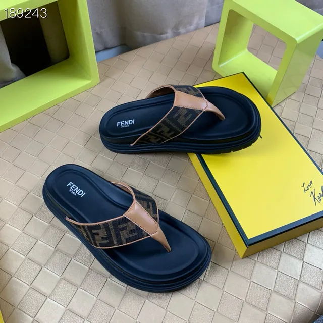 Fendi FF Monogram Tan Trim Navy Platform Slippers 7